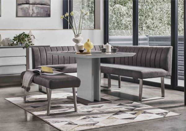 Grigio Fixed Dining Table, Left-Hand Facing Corner Bench and Small Standard Bench Dining Set