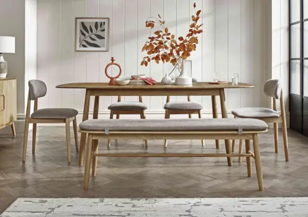 Stockholm Extending Dining Table with 4 Wooden Dining Chairs and a Dining Bench - Image 2